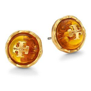 Tory Burch Roxanne Circle Stud Earrings - Rolled Brass/Clear (NWT)
